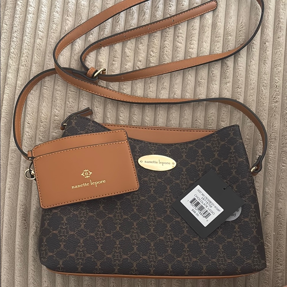 Nanette Lepore NEW Chocolate logo crossbody bag with card case. New with tag